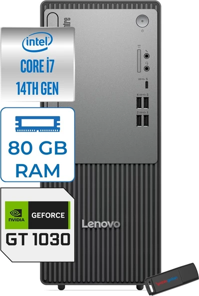 Lenovo Thinkcentre Neo 50T Gen 5  Intel® Core™ İ7-14700 80GB Ddr5 2tb SSD 4GB/GT1030  WIN11HOME Mini Tower Masaüstü Bilgisayar 12UD001UTR21H29+ZETTAUSBBELLEK ürün görseli 1