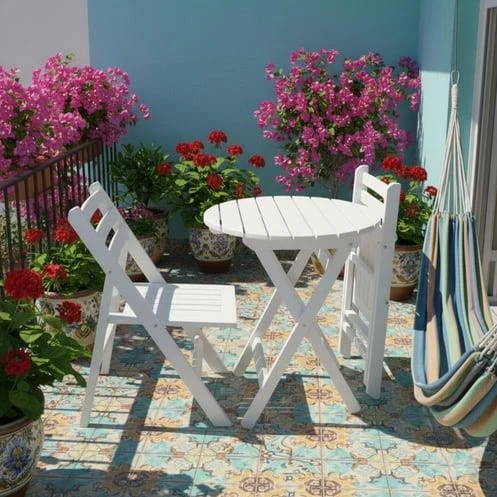 Albatros Katlanır Ahşap Bahçe Balkon Takımı Beyaz: 70lik Masa + 2 Sandalye ürün görseli 1