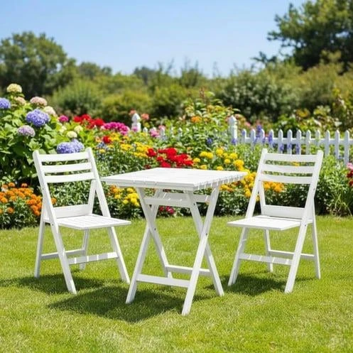 Albatros Katlanır Ahşap Bahçe Balkon Takımı Beyaz: 70x70 Masa + 2 Sandalye Set ürün görseli 1