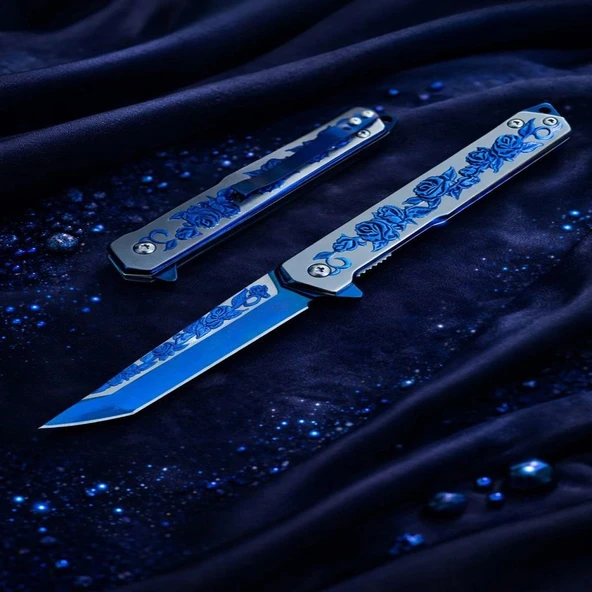 Knivox Browning Mavi Gül Serisi Özel İşlemeli Titanyum Tanto Kamp Çakısı ürün görseli 1