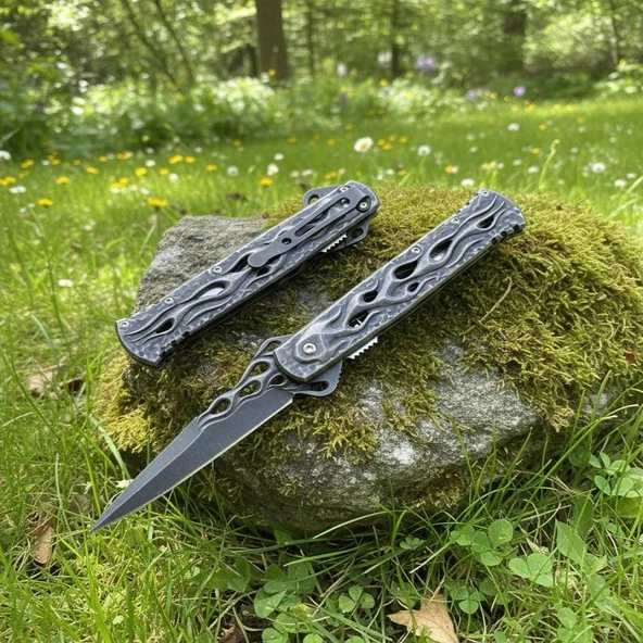 Knivox Browning Siyah Titanyum Kaplama Alev Desenli Katlanır Çakı ürün görseli 1