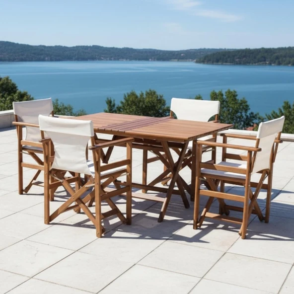 Yönetmen Katlanır Ahşap Bahçe Balkon Seti: 70x120 Masa + 6 Sandalye ürün görseli 1