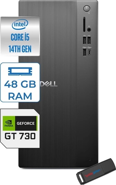 Dell Tower ECT1250 Intel Core I5 14400 48GB Ddr5 512GB SSD 2GB/GT730 WIN11HOME Kurumsal Masaüstü Bilgisayar 730ECT125014H17 + Zettausb ürün görseli 1