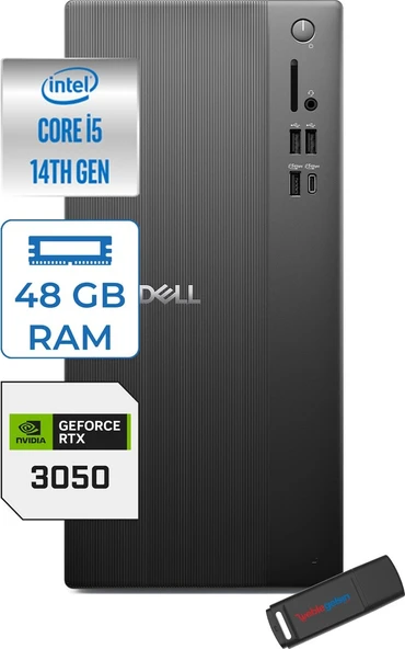 Dell Tower ECT1250 Intel Core I5 14400 48GB Ddr5 1tb SSD 6GB/RTX3050 Freedos Kurumsal Masaüstü Bilgisayar 3050ECT125014F18 + Zettausb ürün görseli 1