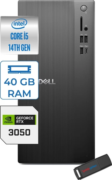 Dell Tower ECT1250 Intel Core I5 14400 40GB Ddr5 1tb SSD 6GB/RTX3050 WIN11HOME Kurumsal Masaüstü Bilgisayar 3050ECT125014H14 + Zettausb ürün görseli 1