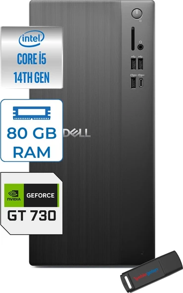 Dell Tower ECT1250 Intel Core I5 14400 80GB Ddr5 1tb SSD 2GB/GT730 WIN11HOME Kurumsal Masaüstü Bilgisayar 730ECT125014H26 + Zettausb ürün görseli 1
