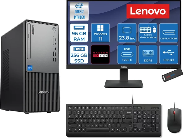 Lenovo Thinkcentre Neo 50T Gen 5  Intel® Core™ İ7-14700 96GB Ddr5 256GB SSD 4GB/RX550 WIN11HOME +23.8 Monitör Mini Tower Masaüstü Bilgisayar 2312UD001UTR27H31+ZETTAUSBBELLEK ürün görseli 1