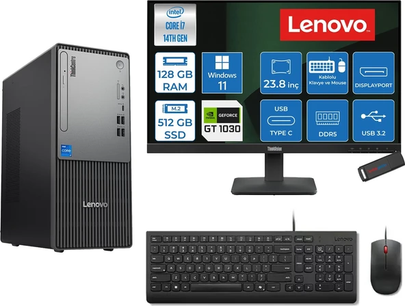 Lenovo Thinkcentre Neo 50T Gen 5  Intel® Core™ İ7-14700 128GB Ddr5 512GB SSD 4GB/GT1030  WIN11PRO +23.8 Monitör Mini Tower Masaüstü Bilgisayar 2312UD001UTR21P37+ZETTAUSBBELLEK ürün görseli 1