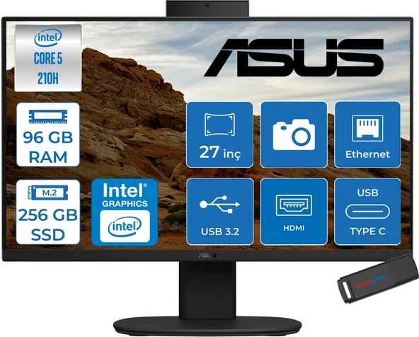 Asus V470VAK Intel® Core™ 5 210H 4.8ghz 96GB Ddr5 256GB SSD 27" Fhd 100HZ 300NITS Srgb: %100 Freedos Siyah Allınone Bilgisayar 27C516512B0DF31+ZETTAUSBBELLEK ürün görseli 1
