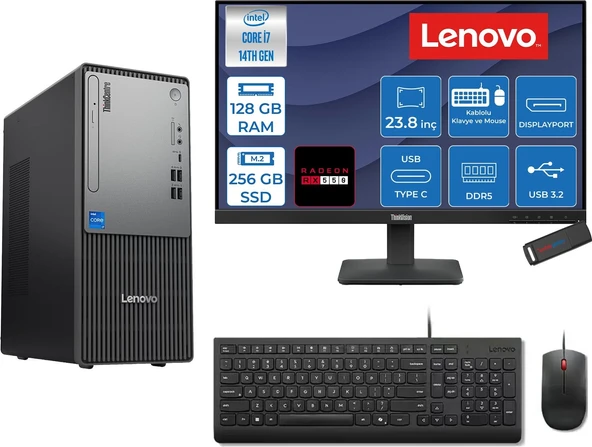 Lenovo Thinkcentre Neo 50T Gen 5  Intel® Core™ İ7-14700 128GB Ddr5 256GB SSD 4GB/RX550 Freedos +23.8 Monitör Mini Tower Masaüstü Bilgisayar 2312UD001UTR27F36+ZETTAUSBBELLEK ürün görseli 1