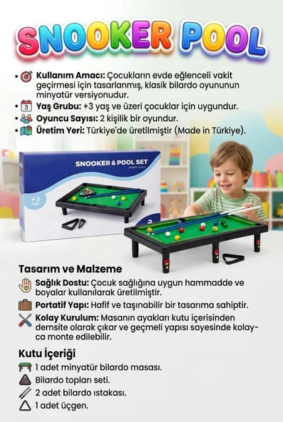 12 Toplu 2 Istakalı Taşınabilir 47,5cm Eğitici Bilardo ve Masası Eğitici Spor Oyuncağı ürün görseli 1