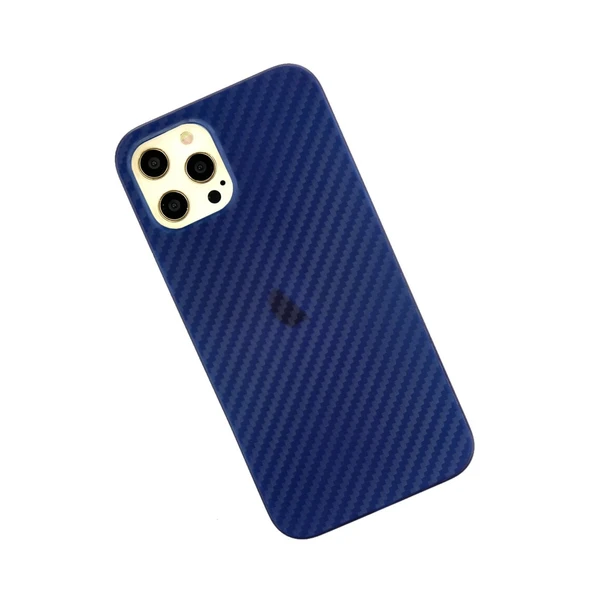 Apple İphone 12 Pro Max Kılıf Karbon Pp Silikon - Mavi - Resim 2