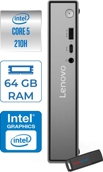 Lenovo Thinkcentre Neo 50Q Gen 5 Intel Core 5-210H 4.8ghz Up 64GB Ddr5 512GB SSD Intel® Graphics Freedos Mini Masaüstü Bilgisayar 13B9001MTRF22+ZETTAUSBBELLEK ürün görseli 1