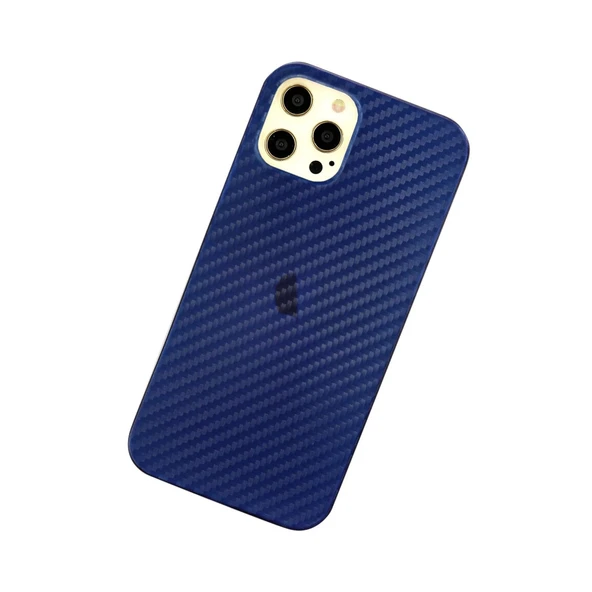 Apple İphone 12 Pro Max Kılıf Karbon Pp Silikon - Mavi - Resim 3