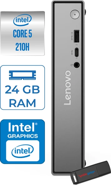 Lenovo Thinkcentre Neo 50Q Gen 5 Intel Core 5-210H 4.8ghz Up 24GB Ddr5 512GB SSD Intel® Graphics WIN11PRO Mini Masaüstü Bilgisayar 13B9001MTRP07+ZETTAUSBBELLEK ürün görseli 1