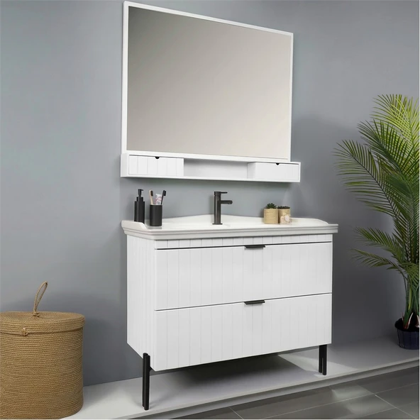 Kobos Noble 100 cm Banyo Dolabı Seti Bianco - Resim 2