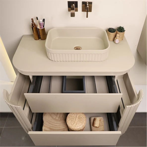 Kobos Gloria 100 cm Banyo Dolabı Seti Beige - Resim 10