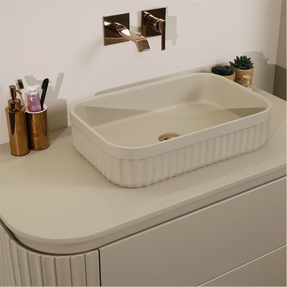 Kobos Gloria 100 cm Banyo Dolabı Seti Beige - Resim 4