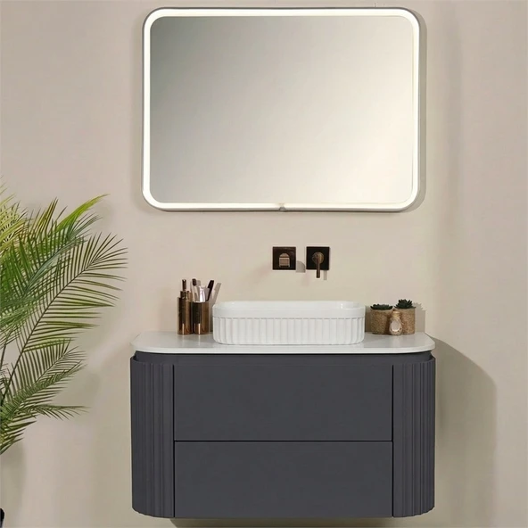 Kobos Gloria 100 cm Banyo Dolabı Seti Argento - Resim 3