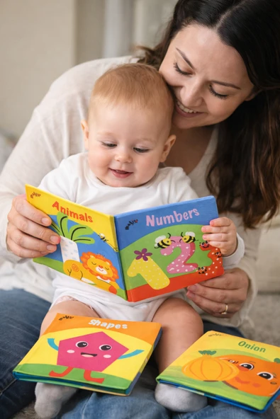 minidor Bebek Eğitici 4 'lü Kitap Seti Sayılar Şekiller Hayvanlar Meyveler Hışırtılı Kitap ürün görseli 1