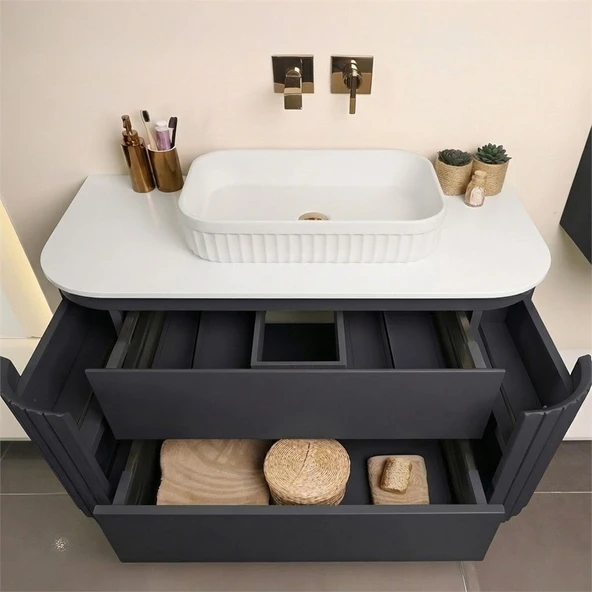 Kobos Gloria 100 cm Banyo Dolabı Seti Argento - Resim 6