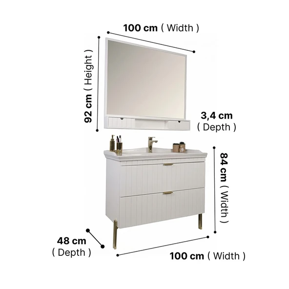Kobos Noble 100 cm Banyo Dolabı Seti Bianco - Resim 7