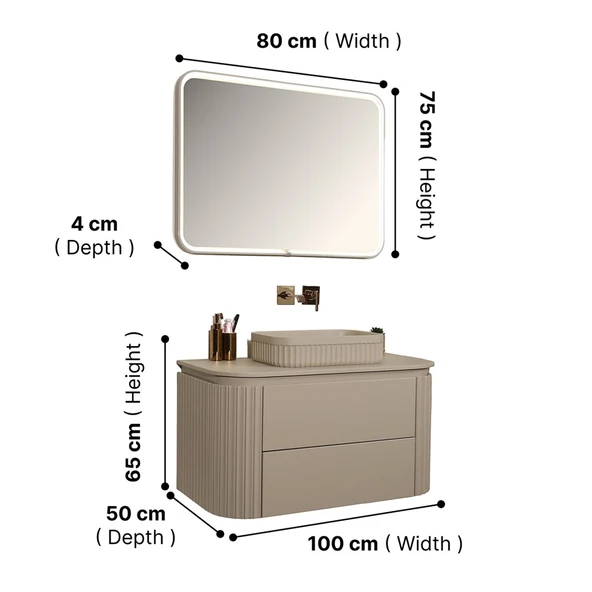 Kobos Gloria 100 cm Banyo Dolabı Seti Beige - Resim 12