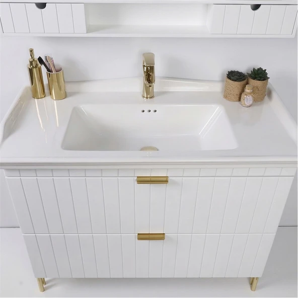 Kobos Noble 100 cm Banyo Dolabı Seti Bianco - Resim 5