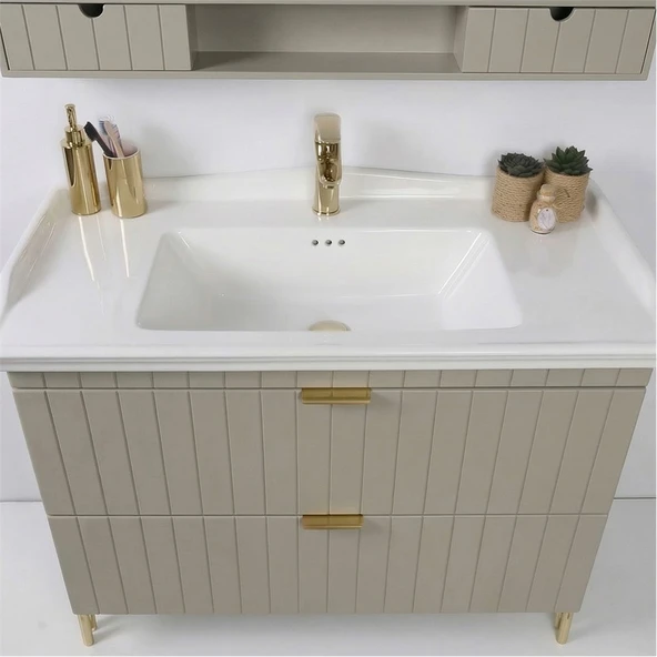Kobos Noble 100 cm Banyo Dolabı Seti Luna - Resim 5