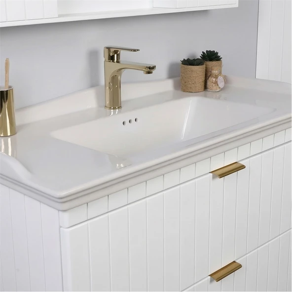 Kobos Noble 100 cm Banyo Dolabı Seti Bianco - Resim 4