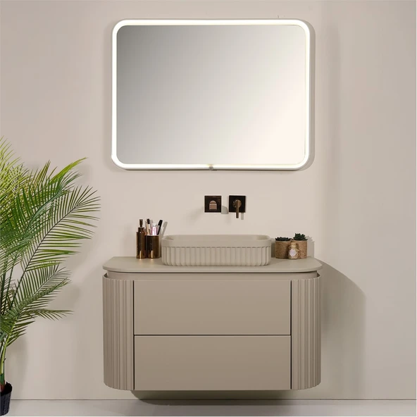 Kobos Gloria 100 cm Banyo Dolabı Seti Beige - Resim 3
