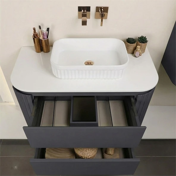 Kobos Gloria 100 cm Banyo Dolabı Seti Argento - Resim 7