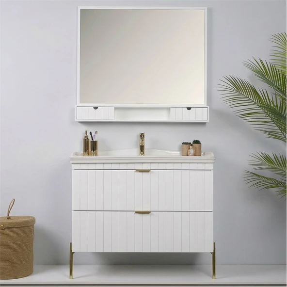 Kobos Noble 100 cm Banyo Dolabı Seti Bianco - Resim 3