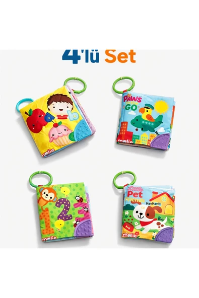 minidor Soft Bebek Kitabı Seti Çıngıraklı, Diş Kaşıyıcılı, Askılı Eğitici Bez Kitap 4'lü ürün görseli 1