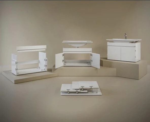 Creavit Flexio 65 Cm Katlanabilir Banyo Dolabı Beyaz Set - Resim 4