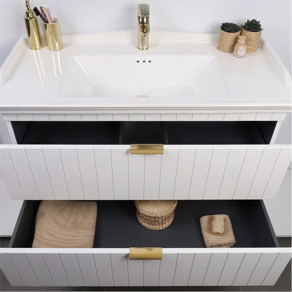 Kobos Noble 100 cm Banyo Dolabı Seti Bianco - Resim 6