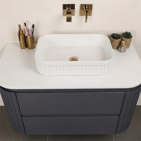 Kobos Gloria 100 cm Banyo Dolabı Seti Argento - Resim 5