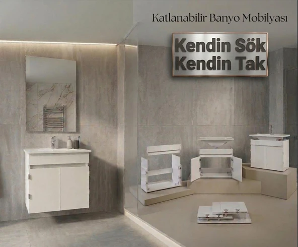 Creavit Flexio 65 Cm Katlanabilir Banyo Dolabı Beyaz Set ürün görseli 1