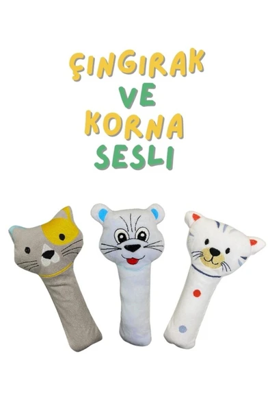 Akface Kadife Nakışlı Çıngıraklı ve Korna Sesli Hayvan Figürlü Bebek Oyuncağı ürün görseli 1