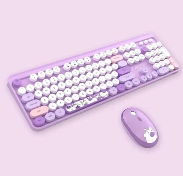 Hello Bear Mor Klavye Mouse Set ürün görseli 1