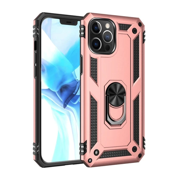Apple İphone 12 Pro Max Kılıf Sofya Yüzüklü Silikon Kapak - Rose ürün görseli 1