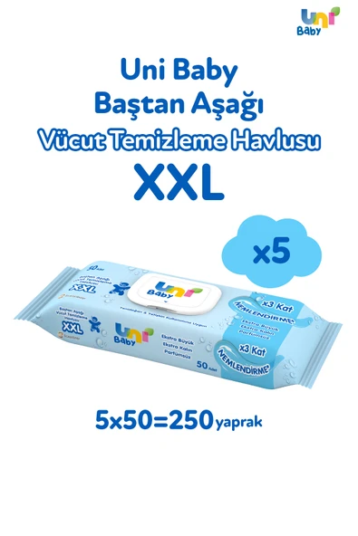 Uni Baby Vücut Temizleme Havlusu XXL 5'li 250 Yaprak ürün görseli 1