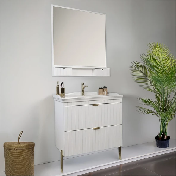 Kobos Noble 80 cm Banyo Dolabı Seti Bianco - Resim 2