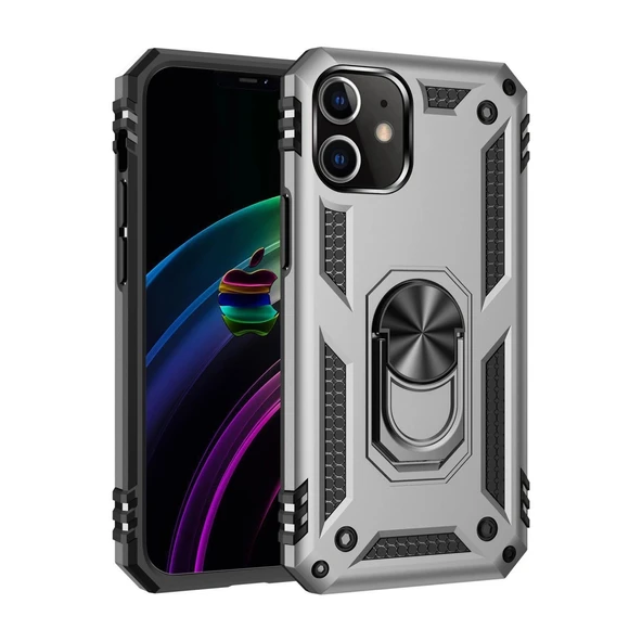 Apple İphone 12 Mini Kılıf Sofya Yüzüklü Silikon Kapak - Gümüş ürün görseli 1