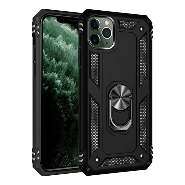Apple İphone 11 Pro Max Kılıf Sofya Yüzüklü Silikon Kapak - Siyah ürün görseli 1