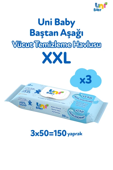 Uni Baby Vücut Temizleme Havlusu XXL 3'lü 150 Yaprak ürün görseli 1