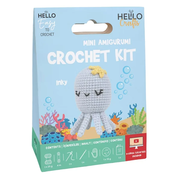 Sevimli Ahtapot Amigurumi Yapım Kiti (Videolu Anlatım İçerir) ürün görseli 1