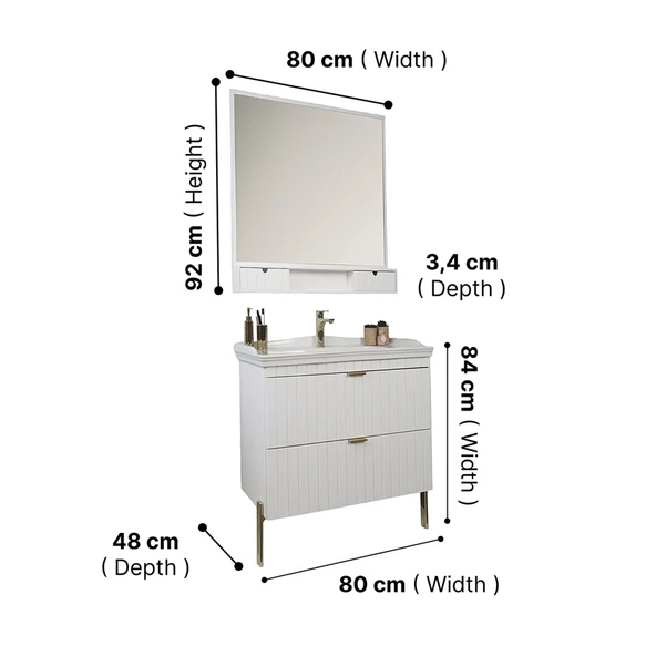 Kobos Noble 80 cm Banyo Dolabı Seti Bianco - Resim 7