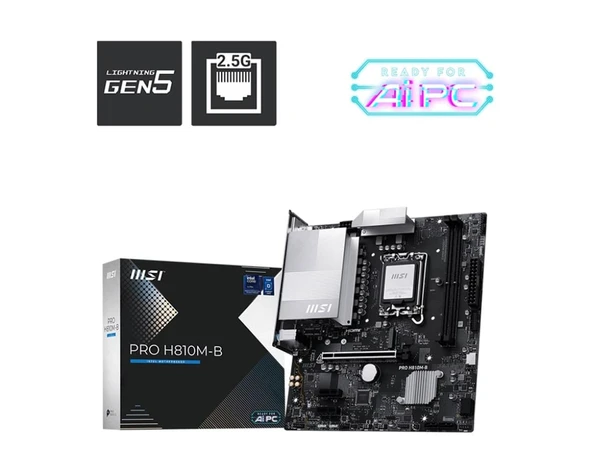 Msı Pro H810M-B Intel H810 Soket 1851 DDR5 6400+(OC)MHz mATX Gaming (Oyuncu) Anakart ürün görseli 1