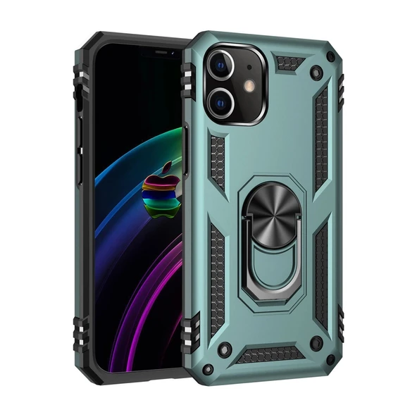 Apple İphone 12 Mini Kılıf Sofya Yüzüklü Silikon Kapak - Yeşil ürün görseli 1
